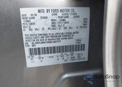 2008 Lincoln Mkx from USA, damaged, VIN 2LMDU88C98BJ40707